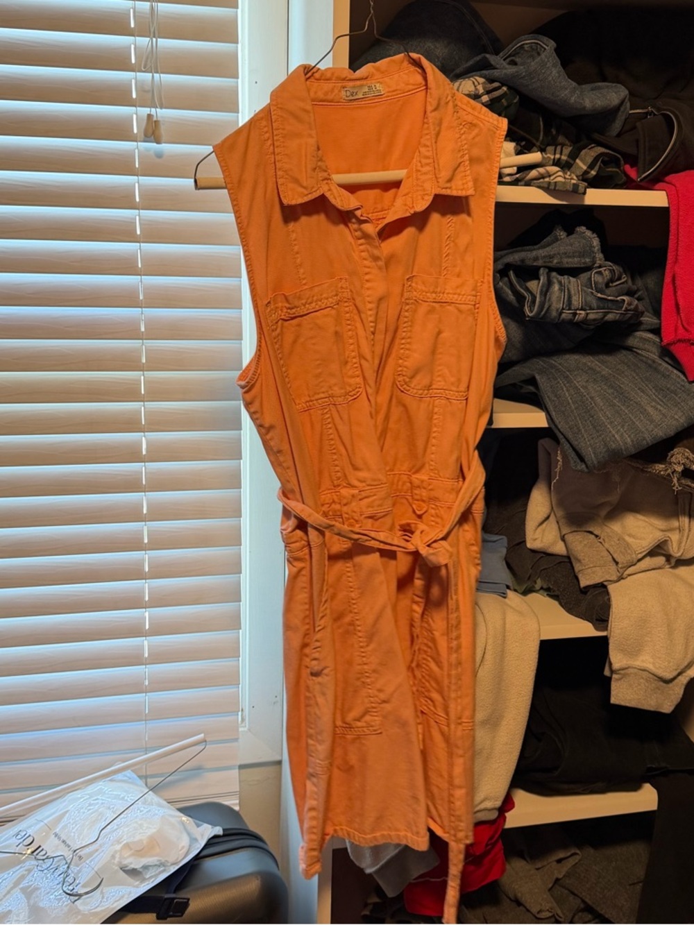 Dex Orange Sleeveless Shirt Dress with Tie Waist